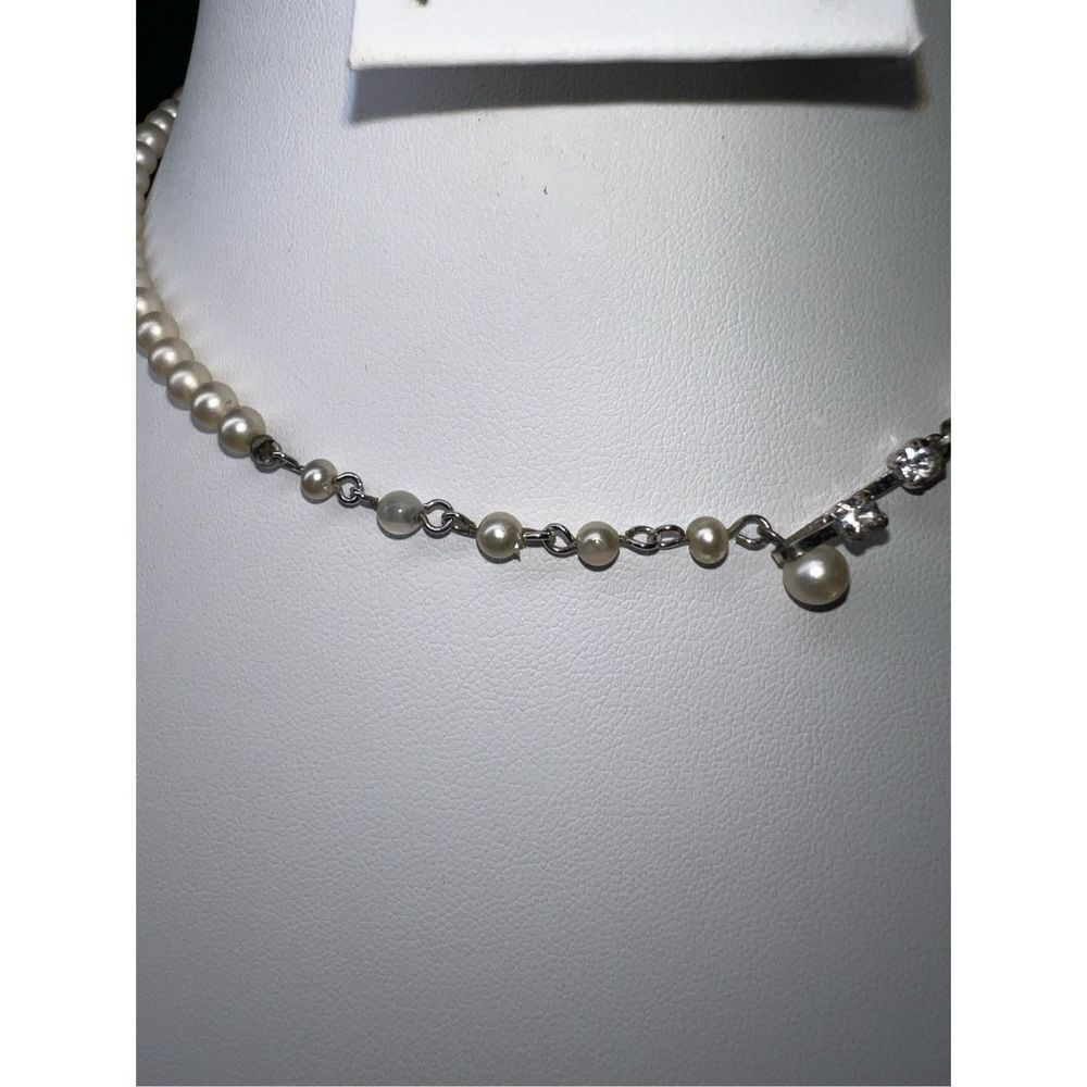 Vintage Signed‎ Marvella Faux Pearl with Rhinestone Hook Necklace - Picture 5 of 9